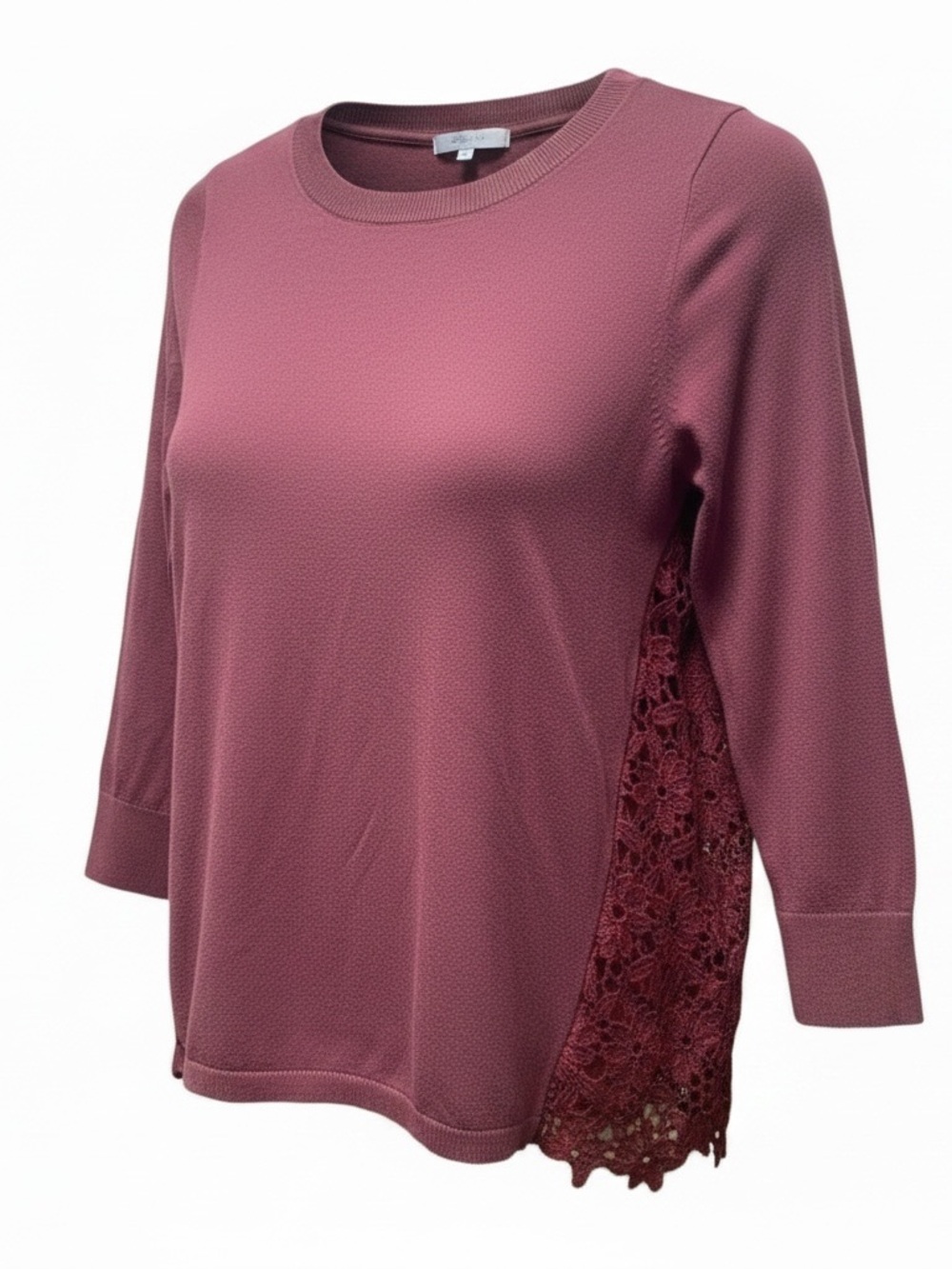 XS Loft Outlet burgundy 3/4 length sleeve sweater floral crochet back detail